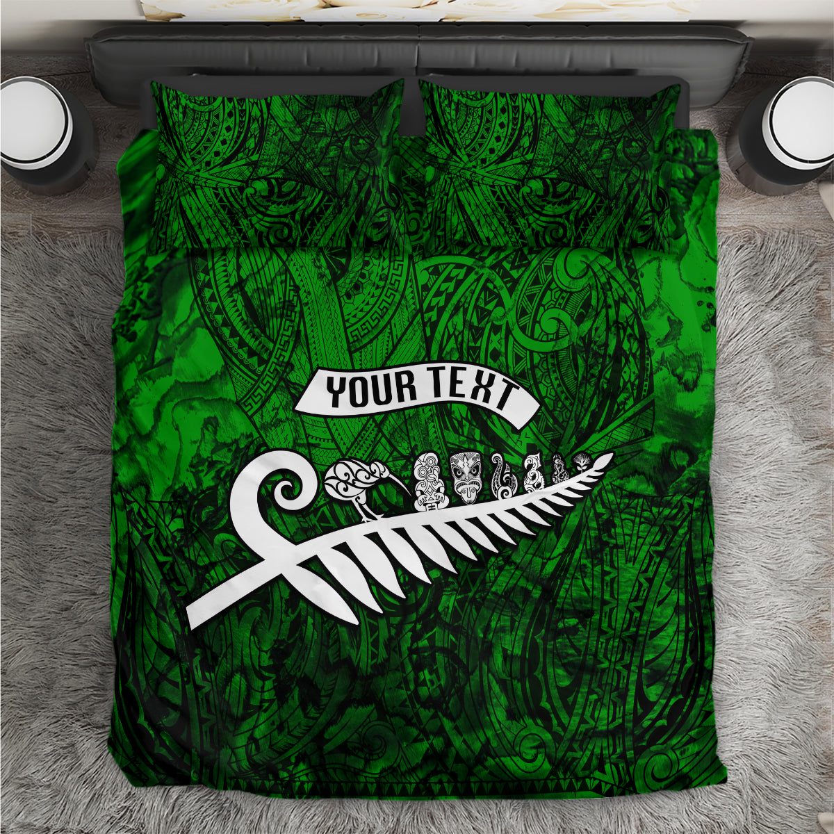 Personalized New Zealand Bedding Set Silver Fern and Maori Symbols Papua Shell Green Style LT03 Green - Polynesian Pride