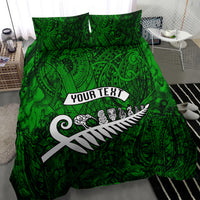 Personalized New Zealand Bedding Set Silver Fern and Maori Symbols Papua Shell Green Style LT03 - Polynesian Pride