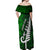 Personalized New Zealand Off Shoulder Maxi Dress Silver Fern and Maori Symbols Papua Shell Green Style LT03 - Polynesian Pride