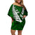 Personalized New Zealand Off Shoulder Short Dress Silver Fern and Maori Symbols Papua Shell Green Style LT03 Women Green - Polynesian Pride