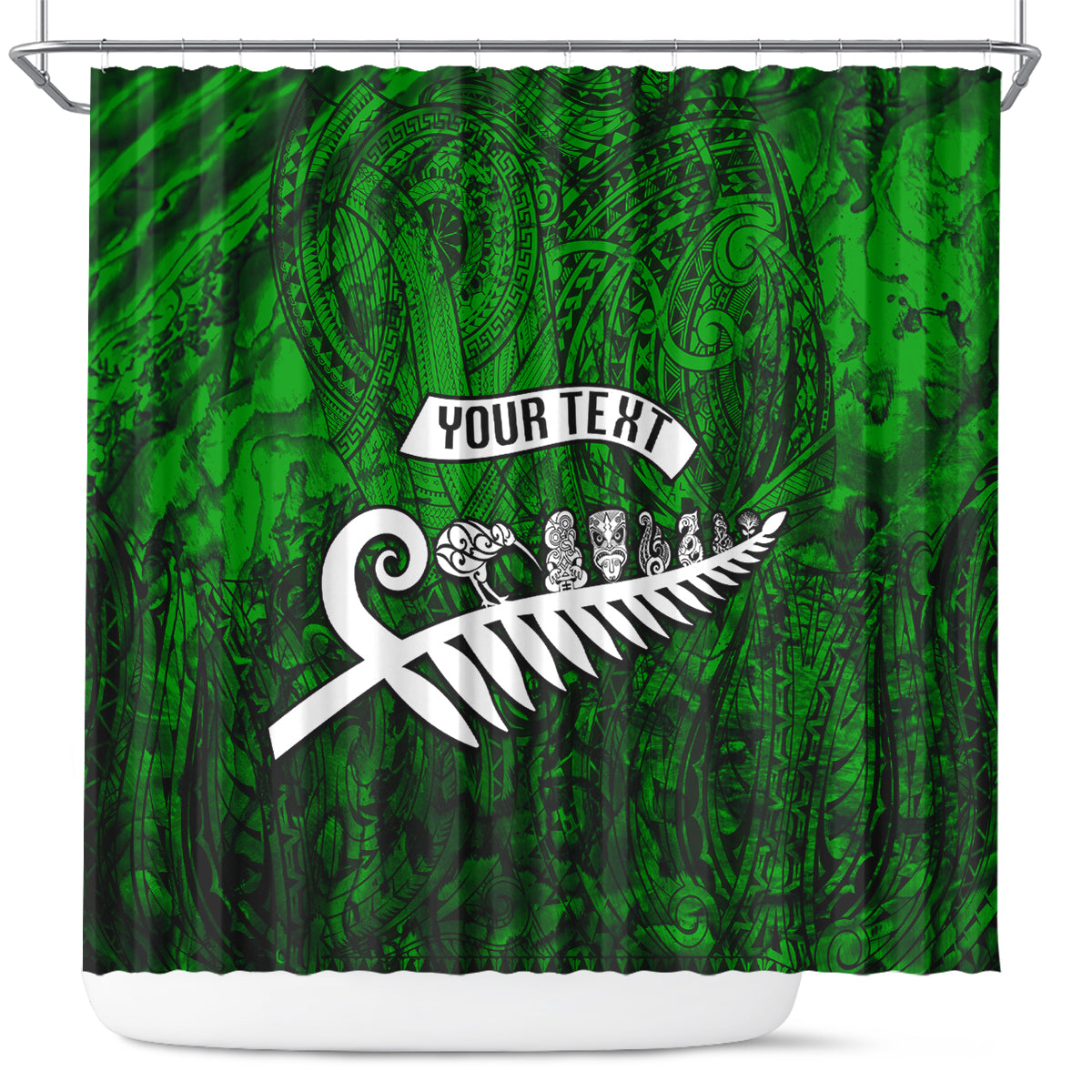 Personalized New Zealand Shower Curtain Silver Fern and Maori Symbols Papua Shell Green Style LT03 Green - Polynesian Pride