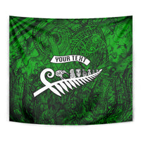 Personalized New Zealand Tapestry Silver Fern and Maori Symbols Papua Shell Green Style LT03 - Polynesian Pride
