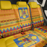 Romania Merry Christmas Back Car Seat Cover Romania Emblem Traditional Folk Art - Polynesian Pride
