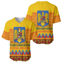 Romania Merry Christmas Baseball Jersey Romania Emblem Traditional Folk Art - Polynesian Pride