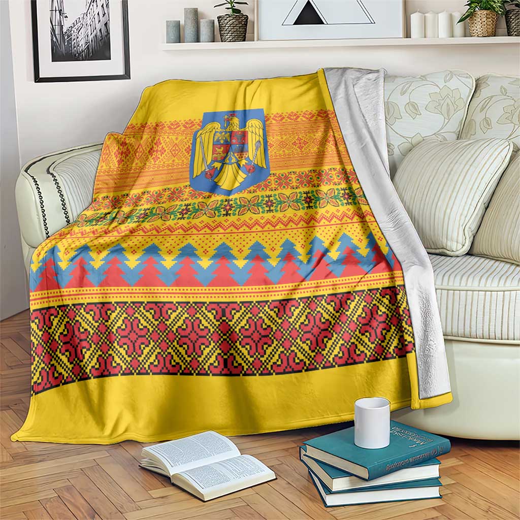 Romania Merry Christmas Blanket Romania Emblem Traditional Folk Art - Polynesian Pride