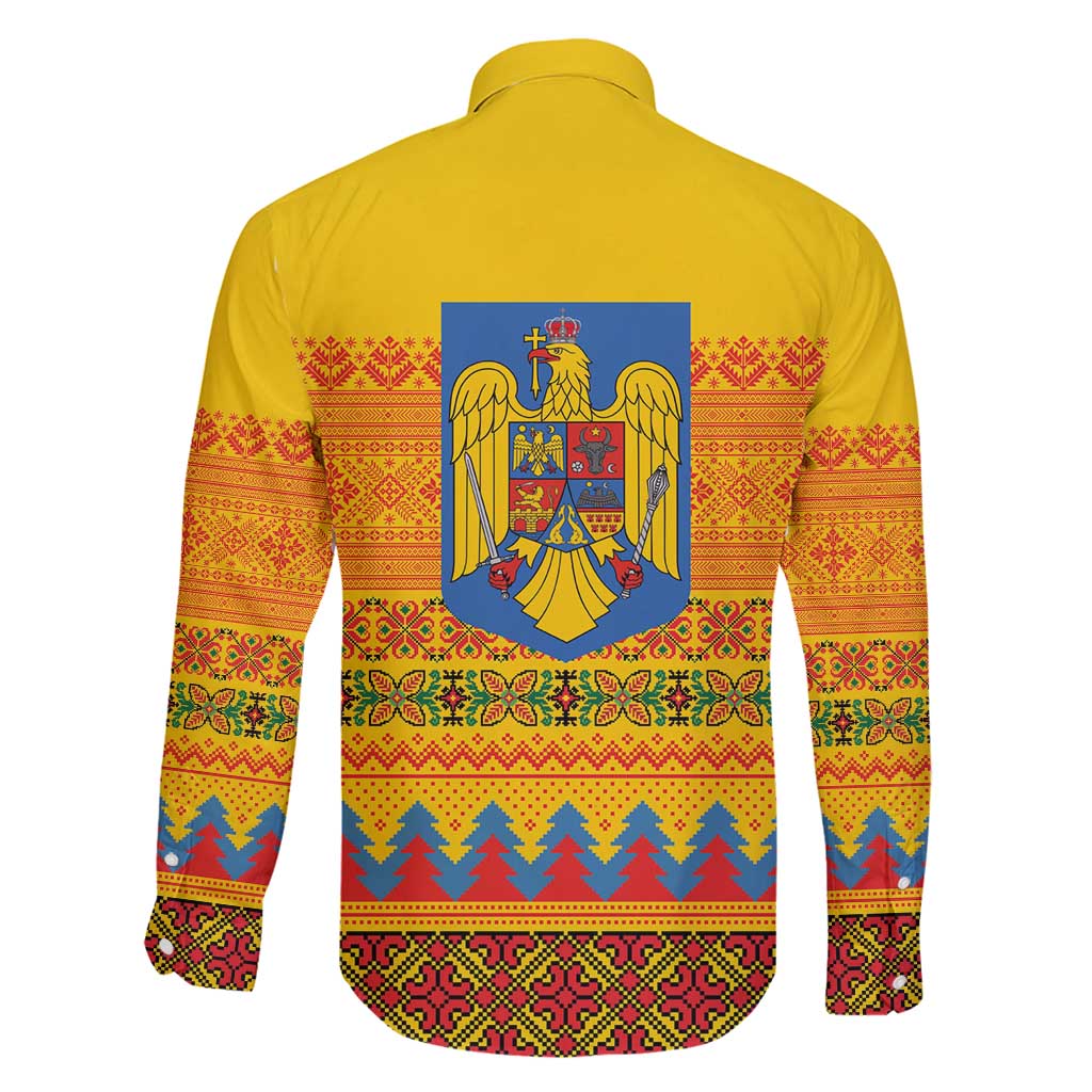 Romania Merry Christmas Family Matching Off Shoulder Short Dress and Hawaiian Shirt Romania Emblem Traditional Folk Art - Polynesian Pride