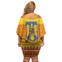 Romania Merry Christmas Family Matching Off Shoulder Short Dress and Hawaiian Shirt Romania Emblem Traditional Folk Art - Polynesian Pride