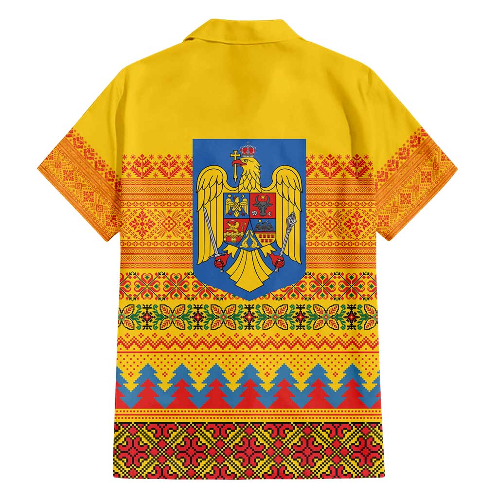 Romania Merry Christmas Family Matching Short Sleeve Bodycon Dress and Hawaiian Shirt Romania Emblem Traditional Folk Art - Polynesian Pride