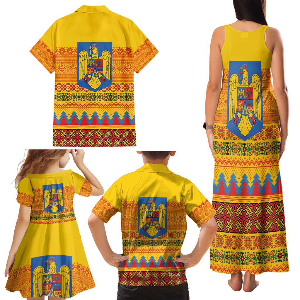 Romania Merry Christmas Family Matching Tank Maxi Dress and Hawaiian Shirt Romania Emblem Traditional Folk Art - Polynesian Pride