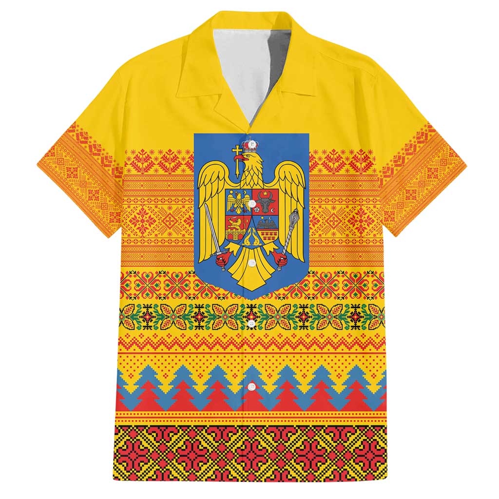 Romania Merry Christmas Family Matching Tank Maxi Dress and Hawaiian Shirt Romania Emblem Traditional Folk Art - Polynesian Pride