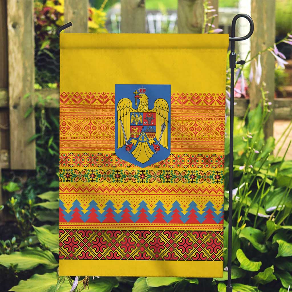 Romania Merry Christmas Garden Flag Romania Emblem Traditional Folk Art - Polynesian Pride