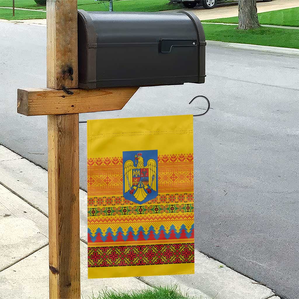 Romania Merry Christmas Garden Flag Romania Emblem Traditional Folk Art - Polynesian Pride