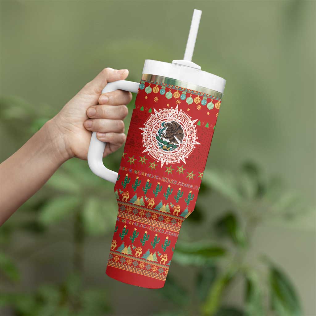 Mexico Merry Christmas Tumbler With Handle Mexican Cultural Emblem Xmas Style - Polynesian Pride