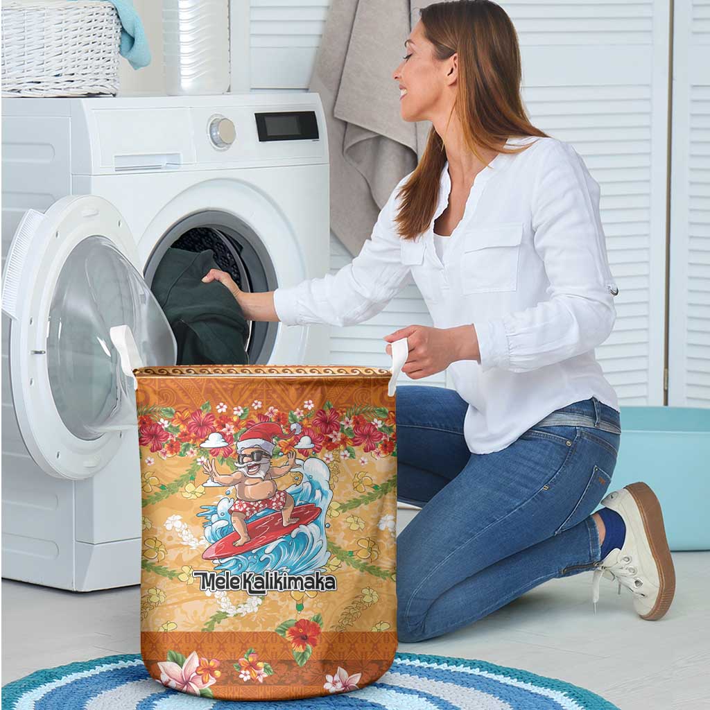 Hawaii Mele Kalikimaka Laundry Basket Funny Santa Claus Surfing on Tropical Plants - Polynesian Pride
