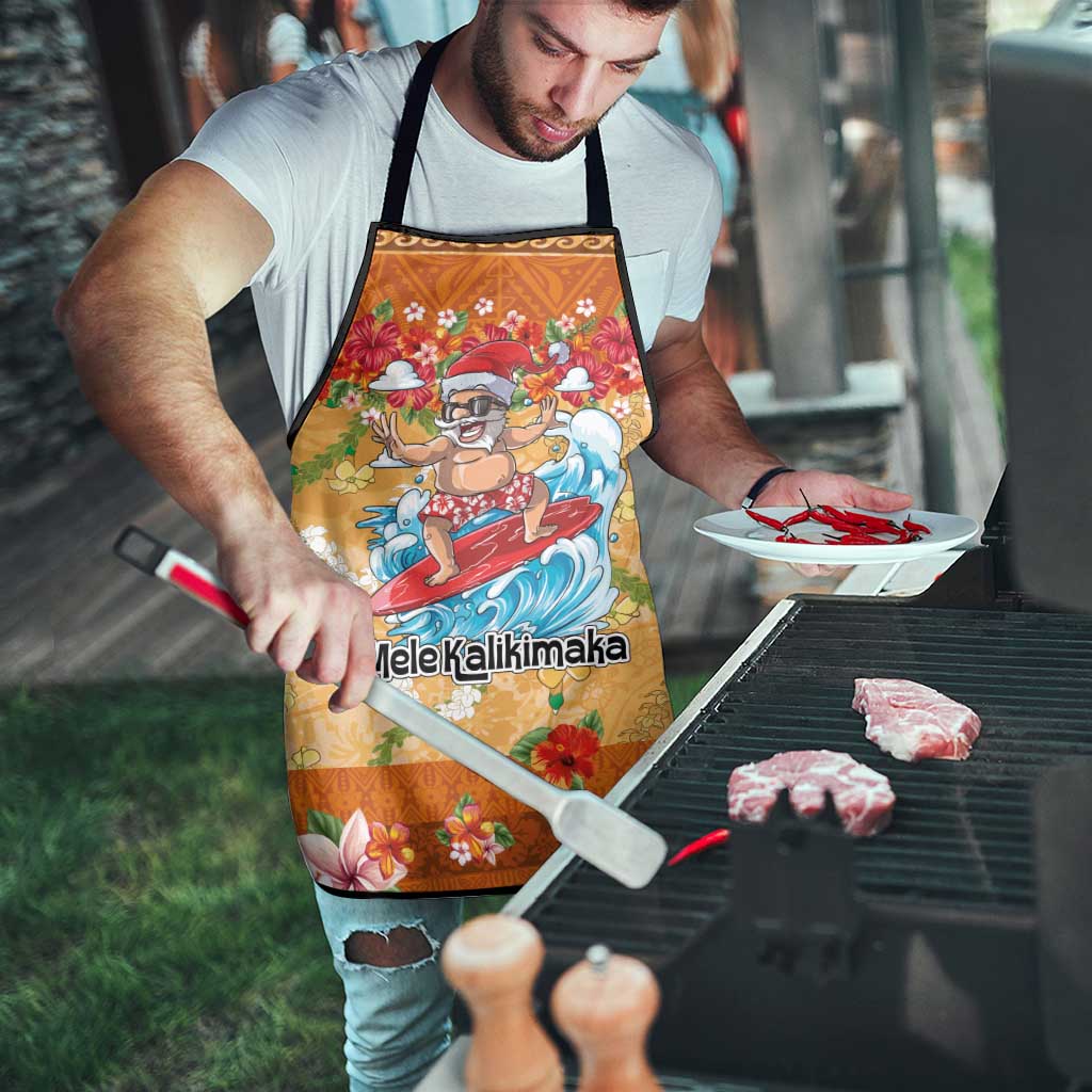 Hawaii Mele Kalikimaka Apron Funny Santa Claus Surfing on Tropical Plants - Polynesian Pride