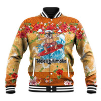 Hawaii Mele Kalikimaka Baseball Jacket Funny Santa Claus Surfing on Tropical Plants - Polynesian Pride