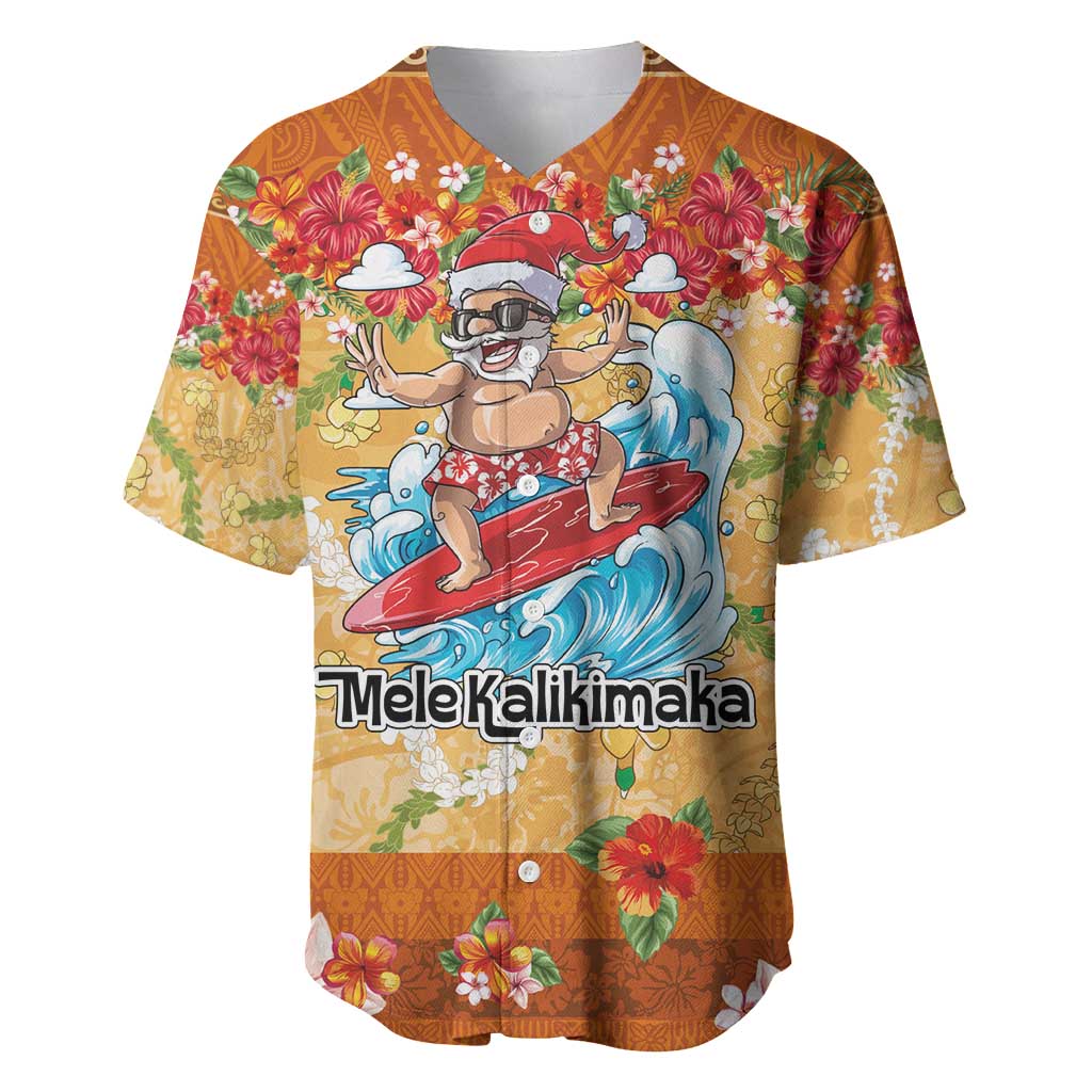 Hawaii Mele Kalikimaka Baseball Jersey Funny Santa Claus Surfing on Tropical Plants - Polynesian Pride