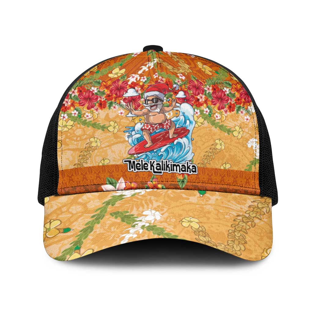 Hawaii Mele Kalikimaka Baseball Net Cap Funny Santa Claus Surfing on Tropical Plants - Polynesian Pride