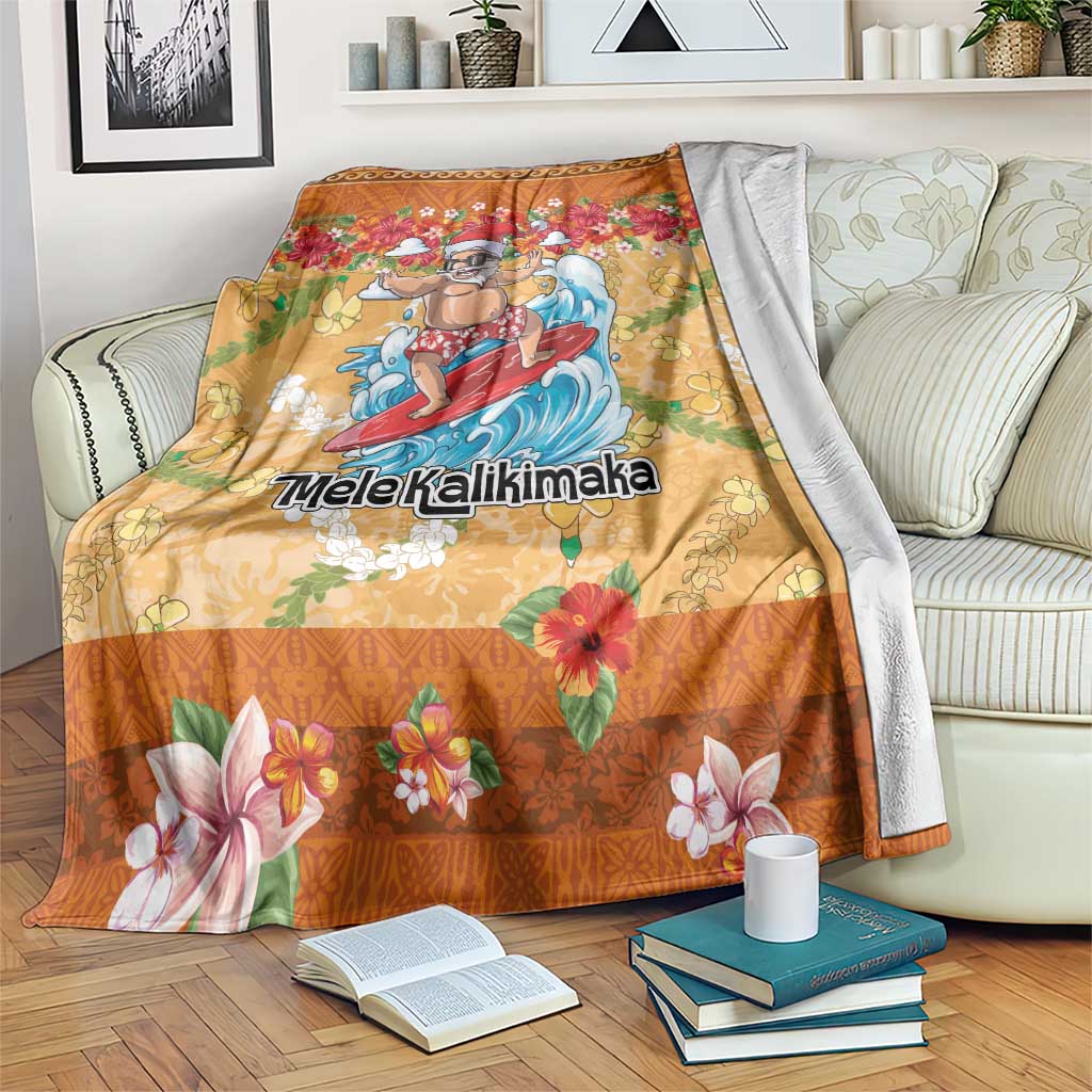 Hawaii Mele Kalikimaka Blanket Funny Santa Claus Surfing on Tropical Plants - Polynesian Pride