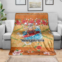 Hawaii Mele Kalikimaka Blanket Funny Santa Claus Surfing on Tropical Plants - Polynesian Pride