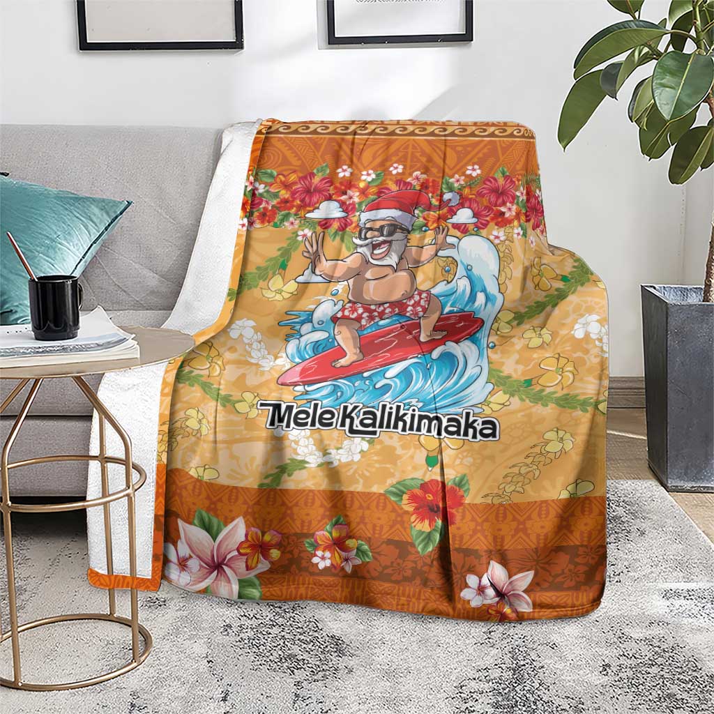 Hawaii Mele Kalikimaka Blanket Funny Santa Claus Surfing on Tropical Plants - Polynesian Pride