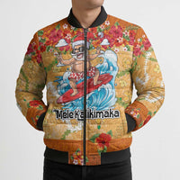 Hawaii Mele Kalikimaka Bomber Puffer Jacket Funny Santa Claus Surfing on Tropical Plants - Polynesian Pride