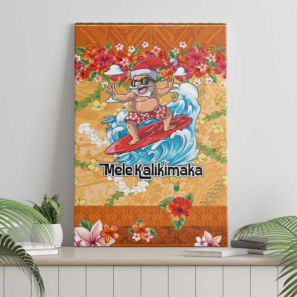 Hawaii Mele Kalikimaka Canvas Wall Art Funny Santa Claus Surfing on Tropical Plants - Polynesian Pride