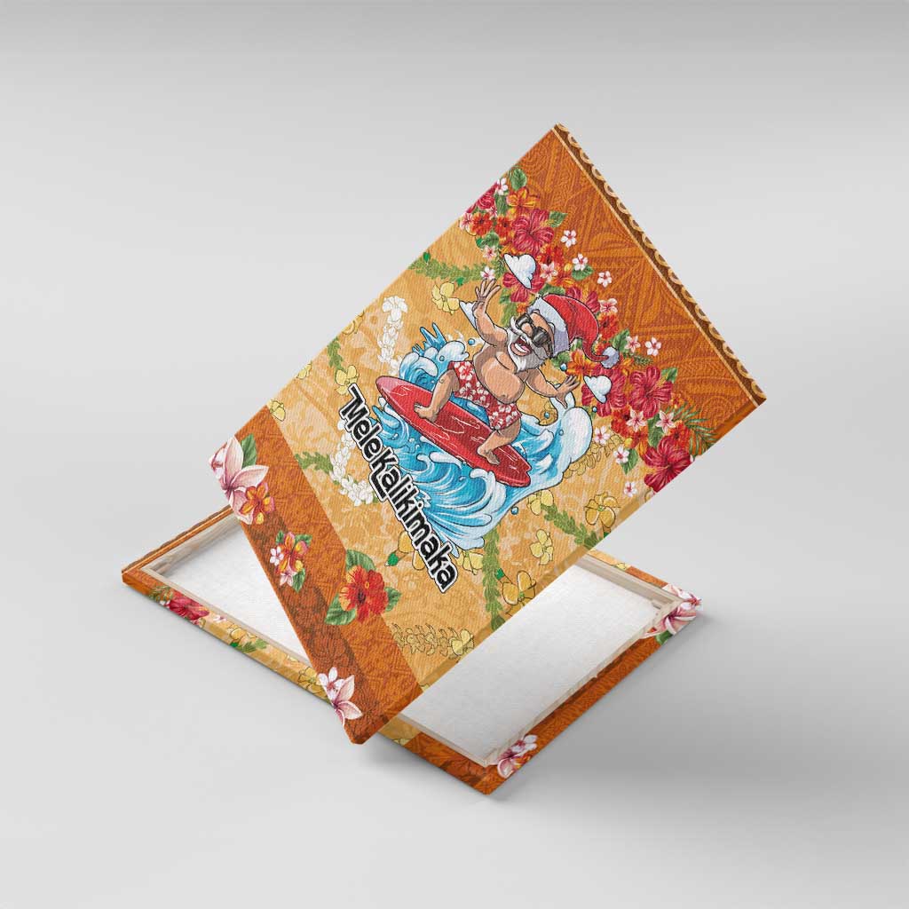 Hawaii Mele Kalikimaka Canvas Wall Art Funny Santa Claus Surfing on Tropical Plants - Polynesian Pride