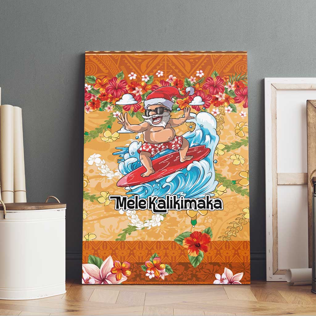 Hawaii Mele Kalikimaka Canvas Wall Art Funny Santa Claus Surfing on Tropical Plants - Polynesian Pride