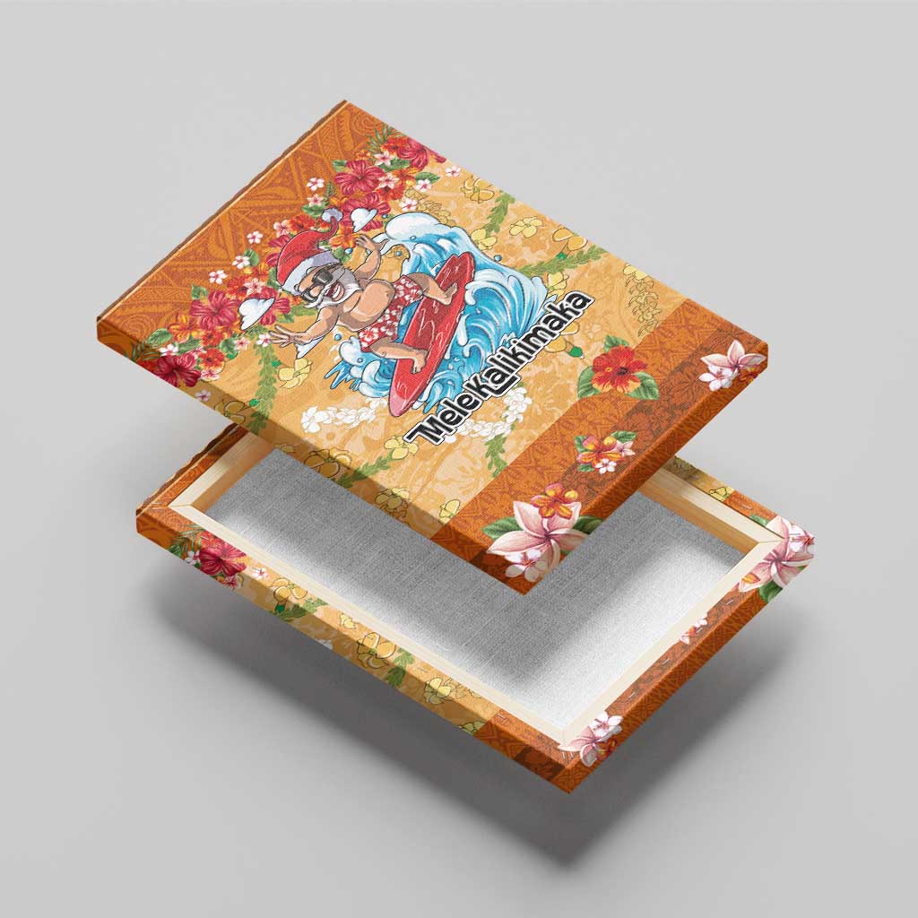 Hawaii Mele Kalikimaka Canvas Wall Art Funny Santa Claus Surfing on Tropical Plants - Polynesian Pride