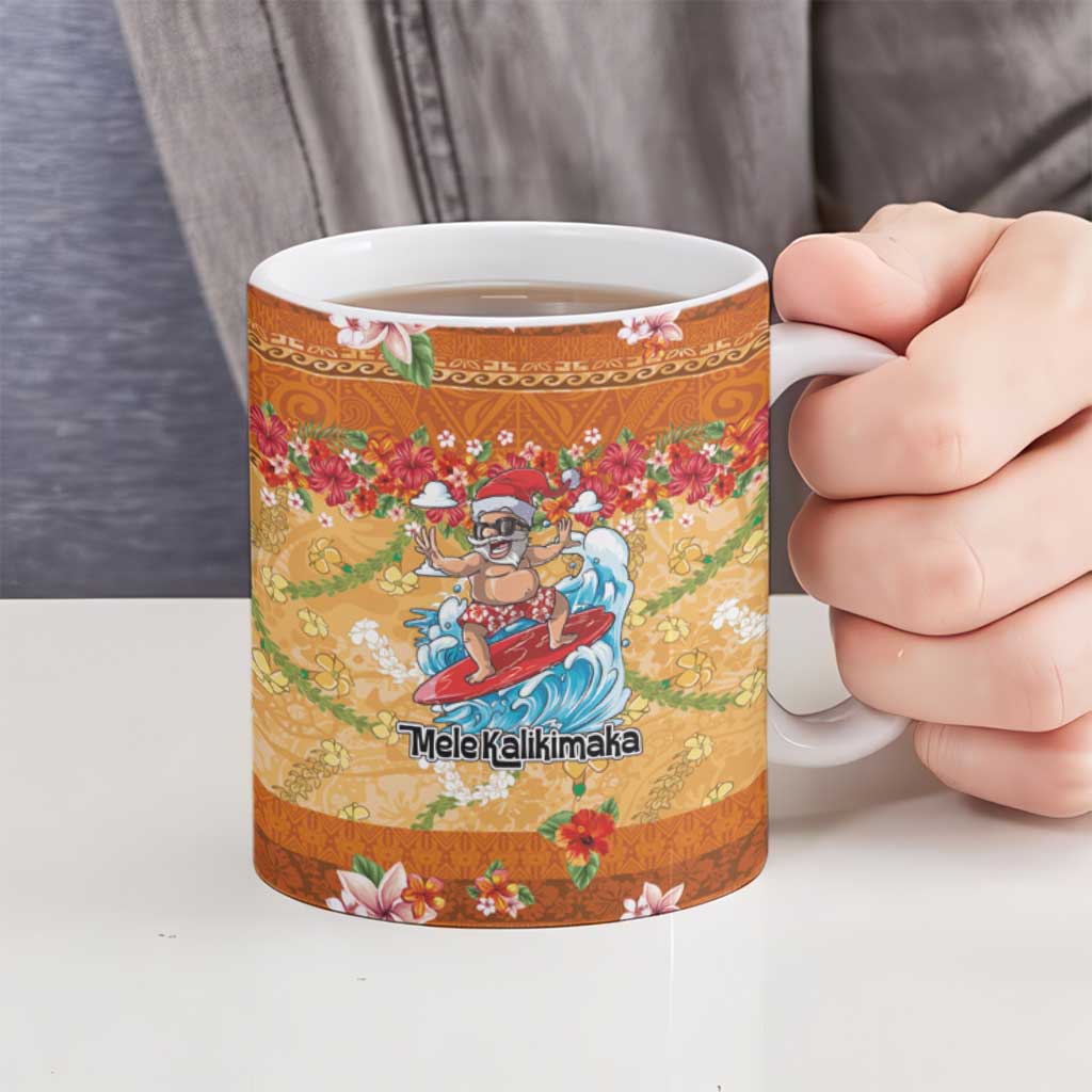 Hawaii Mele Kalikimaka Ceramic Mug Funny Santa Claus Surfing on Tropical Plants - Polynesian Pride