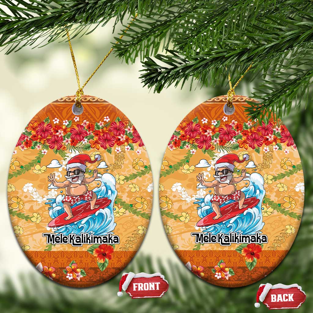 Hawaii Mele Kalikimaka Ceramic Ornament Funny Santa Claus Surfing on Tropical Plants LT03 Oval Multicolor - Polynesian Pride