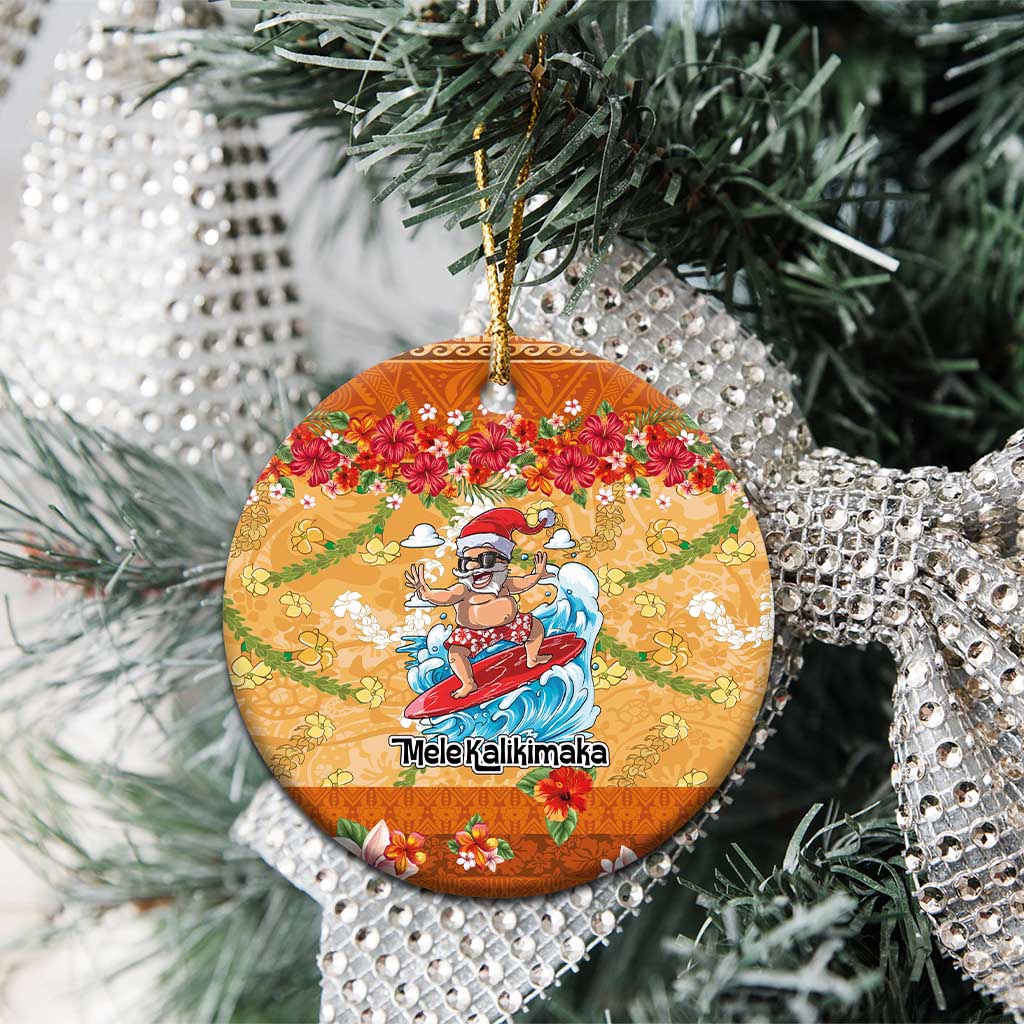 Hawaii Mele Kalikimaka Ceramic Ornament Funny Santa Claus Surfing on Tropical Plants LT03 - Polynesian Pride