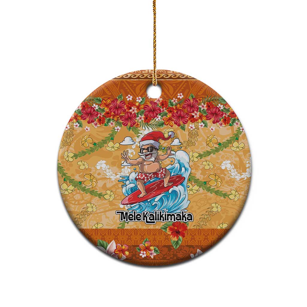 Hawaii Mele Kalikimaka Ceramic Ornament Funny Santa Claus Surfing on Tropical Plants LT03 - Polynesian Pride