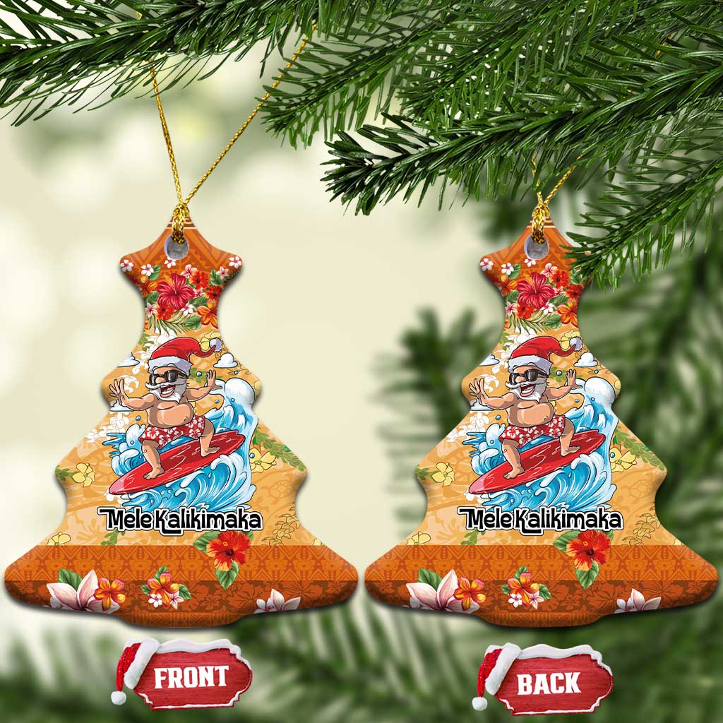 Hawaii Mele Kalikimaka Ceramic Ornament Funny Santa Claus Surfing on Tropical Plants LT03 Christmas Tree Multicolor - Polynesian Pride
