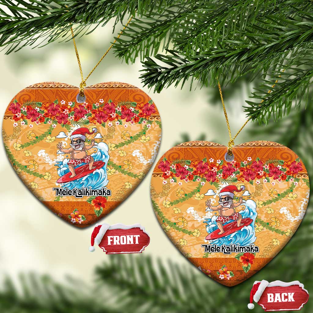 Hawaii Mele Kalikimaka Ceramic Ornament Funny Santa Claus Surfing on Tropical Plants LT03 Heart Multicolor - Polynesian Pride
