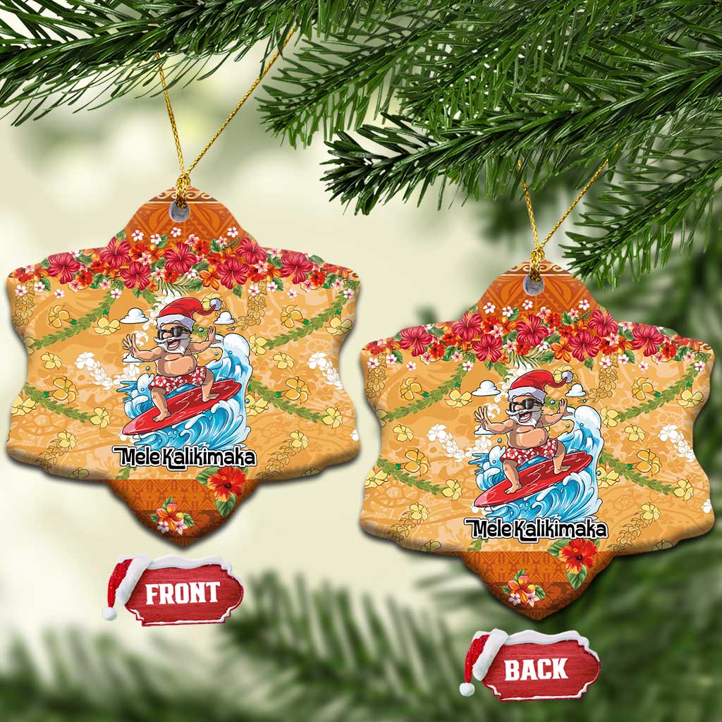 Hawaii Mele Kalikimaka Ceramic Ornament Funny Santa Claus Surfing on Tropical Plants LT03 Snow Flake Multicolor - Polynesian Pride