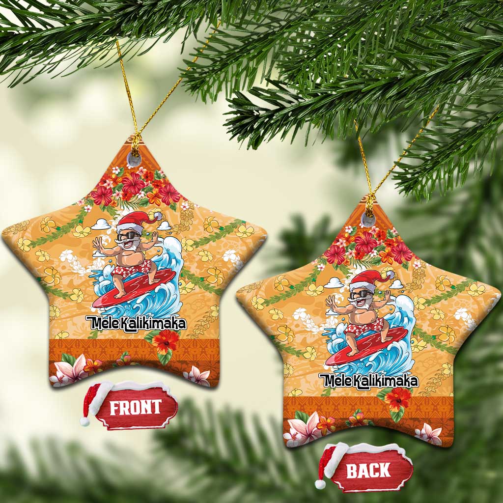 Hawaii Mele Kalikimaka Ceramic Ornament Funny Santa Claus Surfing on Tropical Plants LT03 Star Multicolor - Polynesian Pride