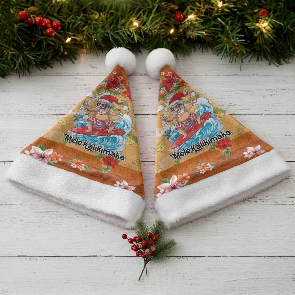 Hawaii Mele Kalikimaka Christmas Santa Hat Funny Santa Claus Surfing on Tropical Plants - Polynesian Pride