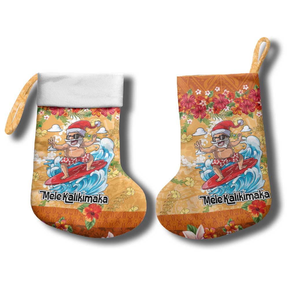 Hawaii Mele Kalikimaka Christmas Stocking Funny Santa Claus Surfing on Tropical Plants - Polynesian Pride