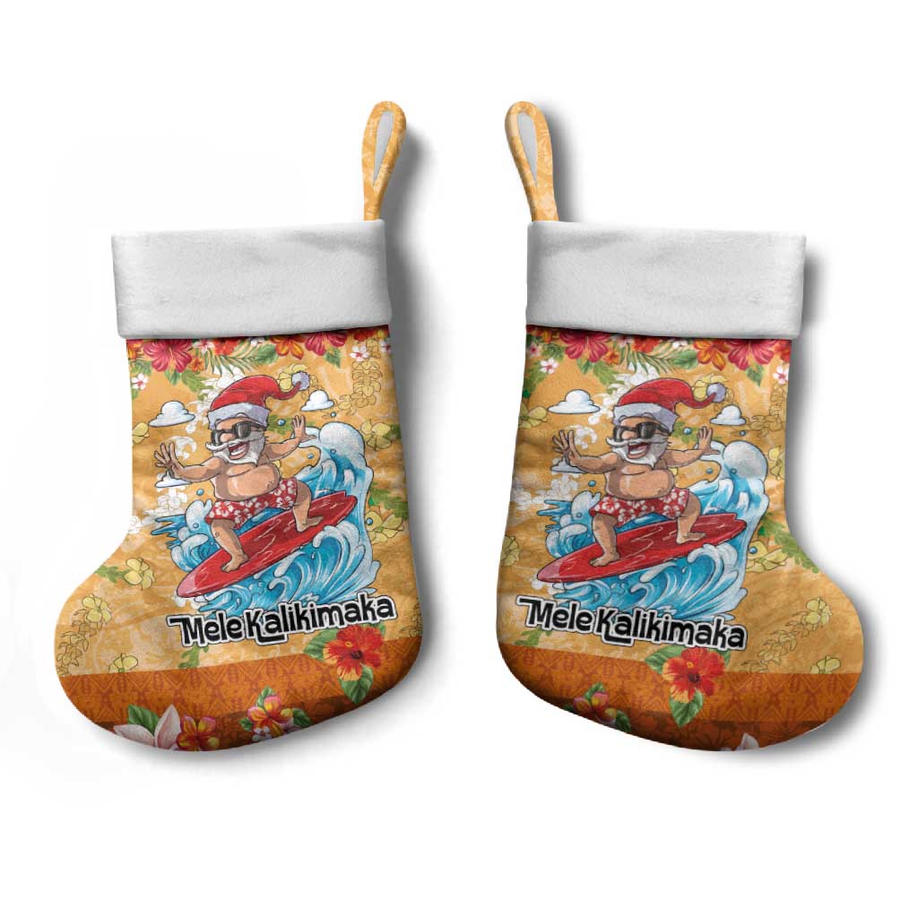 Hawaii Mele Kalikimaka Christmas Stocking Funny Santa Claus Surfing on Tropical Plants - Polynesian Pride