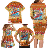 Hawaii Mele Kalikimaka Family Matching Long Sleeve Bodycon Dress and Hawaiian Shirt Funny Santa Claus Surfing on Tropical Plants - Polynesian Pride