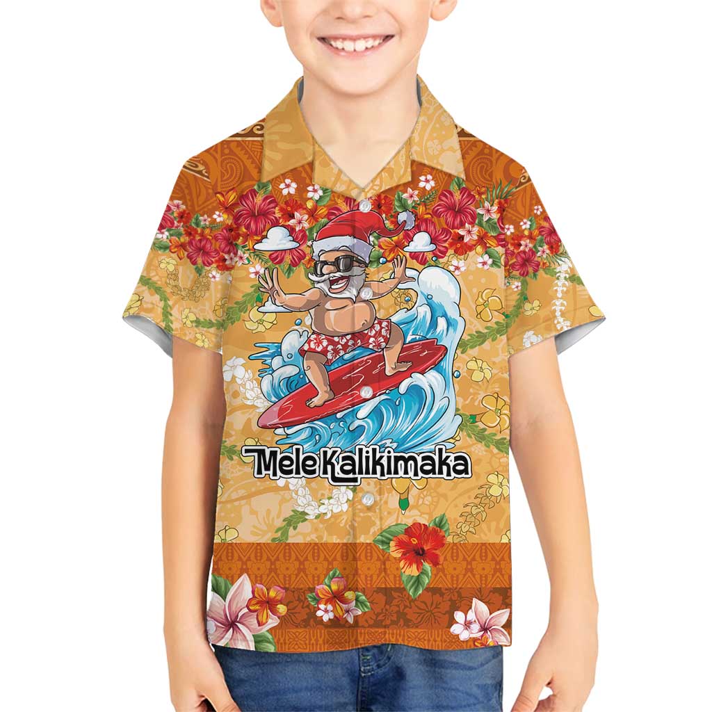 Hawaii Mele Kalikimaka Family Matching Long Sleeve Bodycon Dress and Hawaiian Shirt Funny Santa Claus Surfing on Tropical Plants - Polynesian Pride