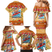 Hawaii Mele Kalikimaka Family Matching Mermaid Dress and Hawaiian Shirt Funny Santa Claus Surfing on Tropical Plants - Polynesian Pride