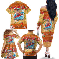 Hawaii Mele Kalikimaka Family Matching Off The Shoulder Long Sleeve Dress and Hawaiian Shirt Funny Santa Claus Surfing on Tropical Plants - Polynesian Pride