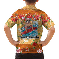 Hawaii Mele Kalikimaka Family Matching Off Shoulder Maxi Dress and Hawaiian Shirt Funny Santa Claus Surfing on Tropical Plants - Polynesian Pride