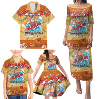 Hawaii Mele Kalikimaka Family Matching Puletasi and Hawaiian Shirt Funny Santa Claus Surfing on Tropical Plants - Polynesian Pride