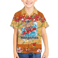 Hawaii Mele Kalikimaka Family Matching Summer Maxi Dress and Hawaiian Shirt Funny Santa Claus Surfing on Tropical Plants - Polynesian Pride