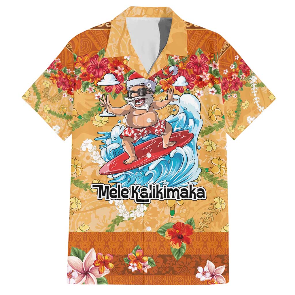 Hawaii Mele Kalikimaka Hawaiian Shirt Funny Santa Claus Surfing on Tropical Plants - Polynesian Pride