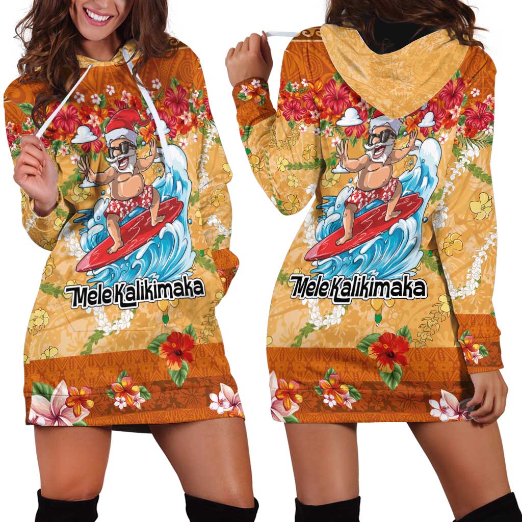 Hawaii Mele Kalikimaka Hoodie Dress Funny Santa Claus Surfing on Tropical Plants - Polynesian Pride